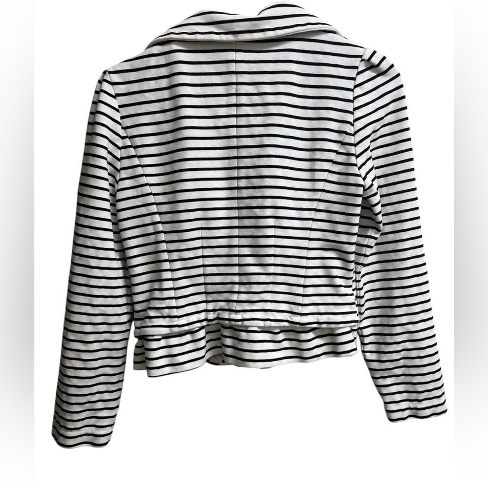 Anthropologie Cartonnier Cropped Black White Striped Sweater Blazer SZ XS - Picture 3 of 4